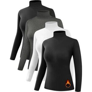 4 Pack Women’s Thermal Turtleneck Shirts Fleece Lined Long Sleeve Base Layer Top
